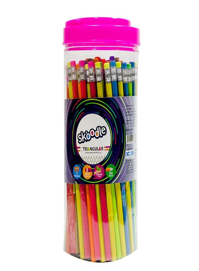 SKOODLE 100 Piece Rubber Tip Polymer Pencils With 5 Sharpners Inside The Jar For Kids and Adults For Sketching & Drawing for Kids, (100 Rubber Tip Polymer Colourful Pencils X 1 Boxes) Pencil - Image 1
